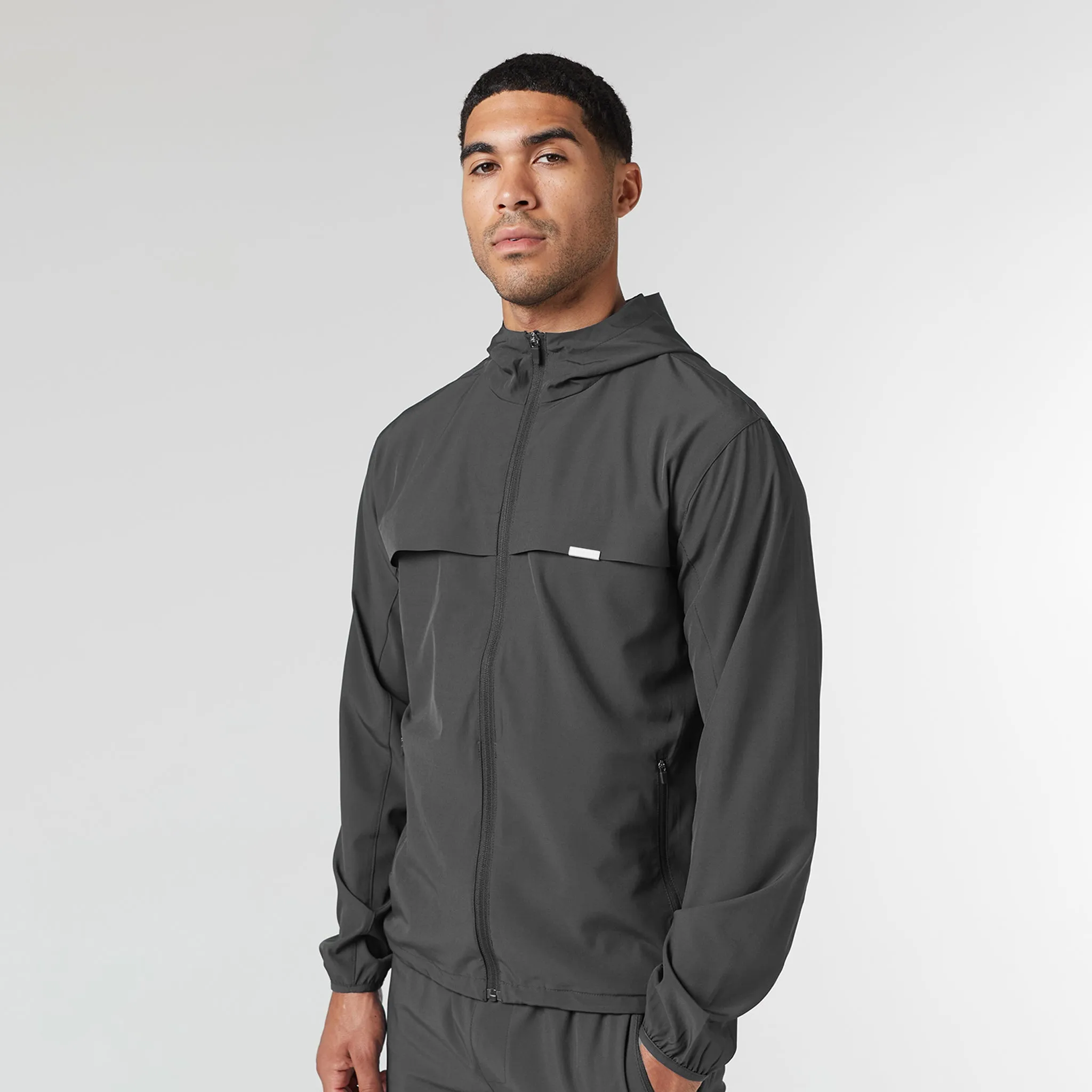 Stretch Tech Windbreaker | Charcoal Tear Resistant Fabric Taped Seam Construction