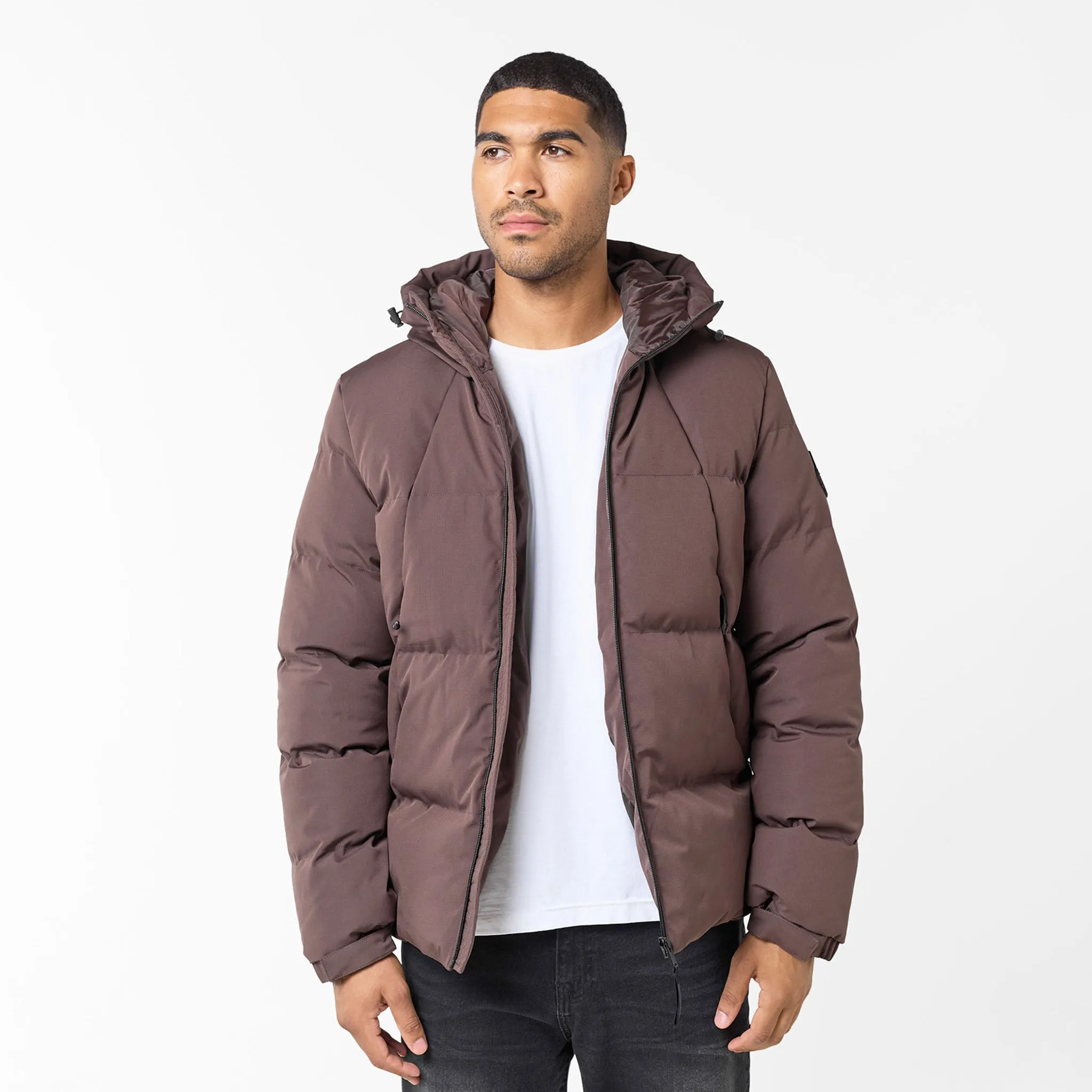 ZipperClosure Adjustable Hemline Ripstop Mountain Puffer Jacket | Brown