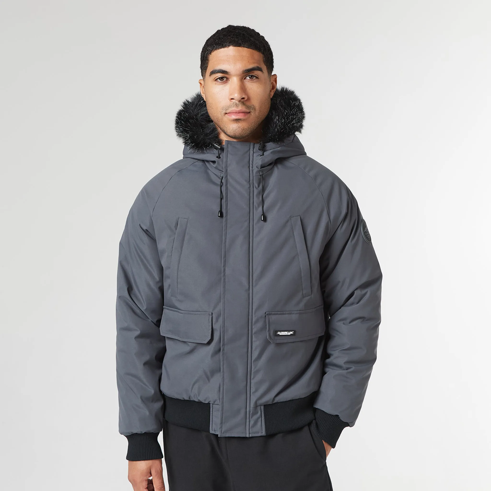 Fur Hooded Jacket | Charcoal GlowInTheDarkAccents Zip Pockets