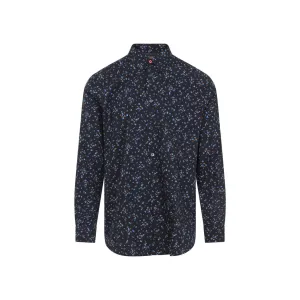 Regular Fit Blue Cotton Shirt Flatlock stitching