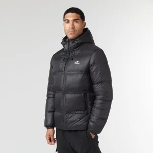 Sun Protection Fabric Logo Racer Puffer Jacket | Black Shine