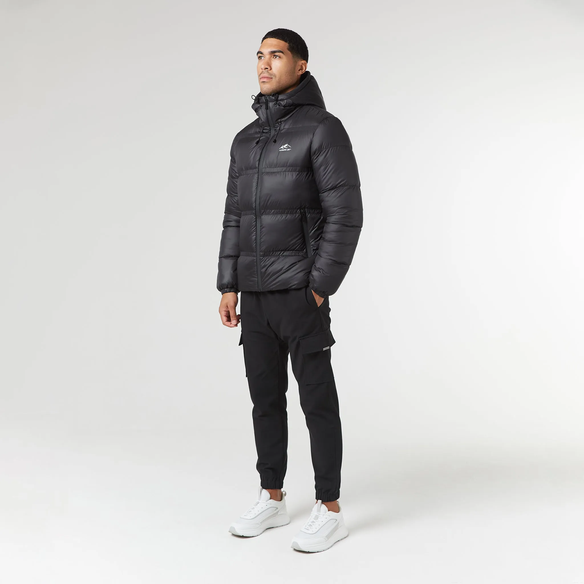 Logo Racer Puffer Jacket | Black Shine Multi Purpose Loops