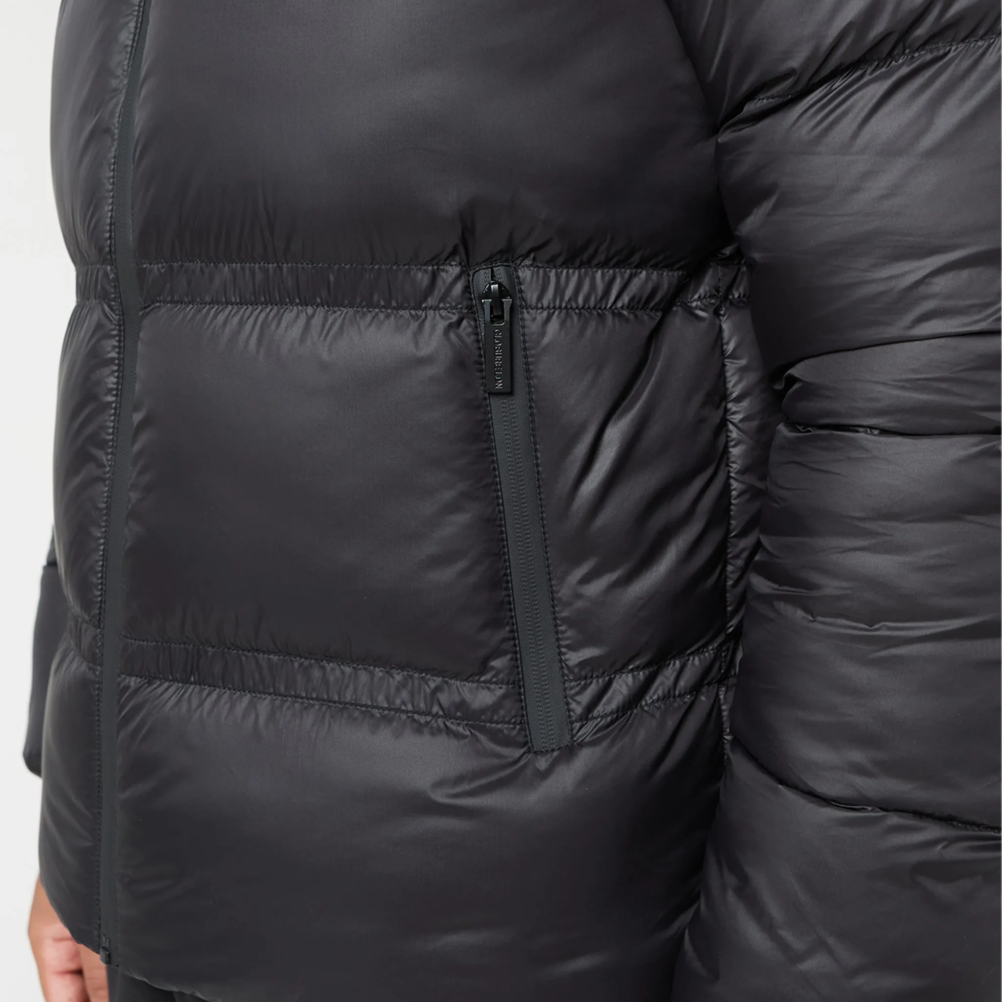 Logo Racer Puffer Jacket | Black Shine Anti Static Lining
