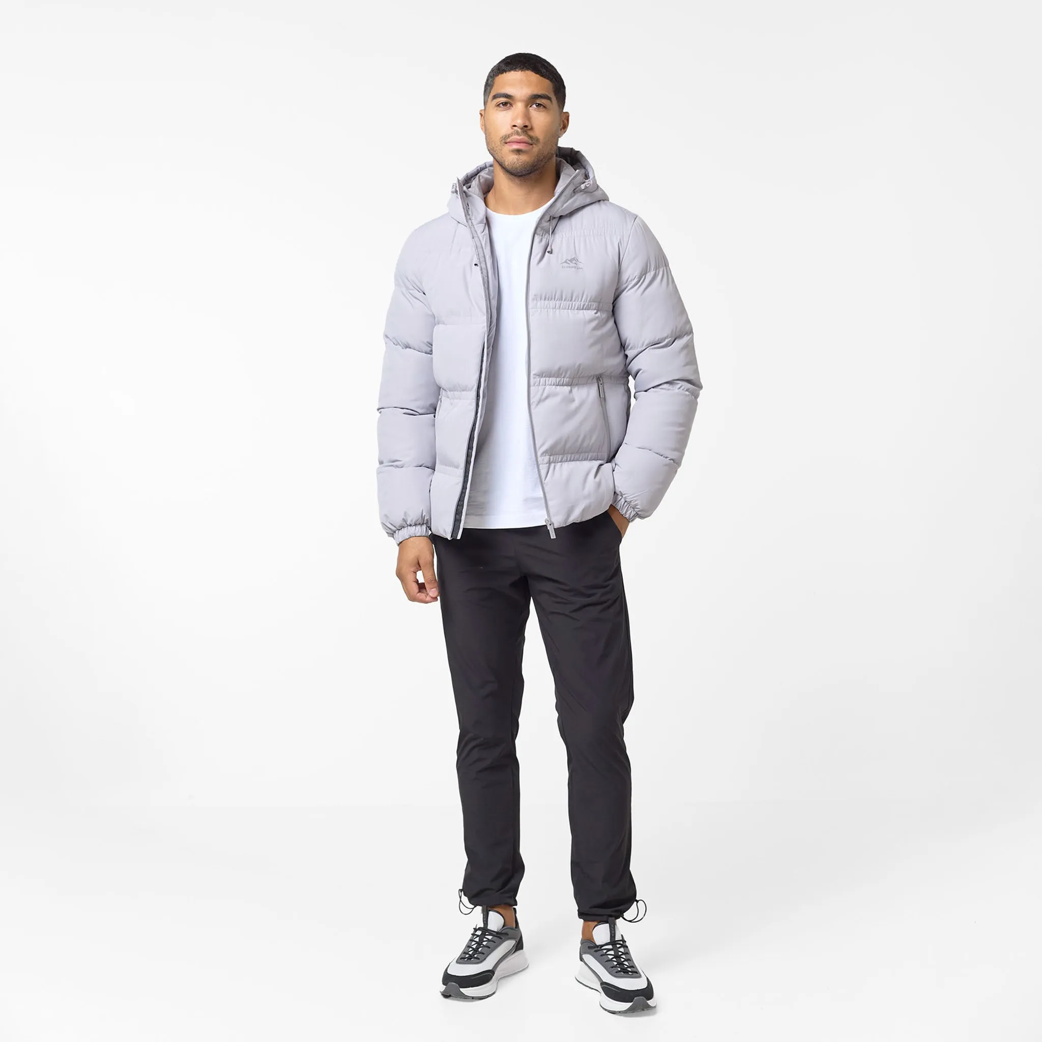 Abrasion Resistant Panels Logo Racer Puffer Jacket | Ice Grey