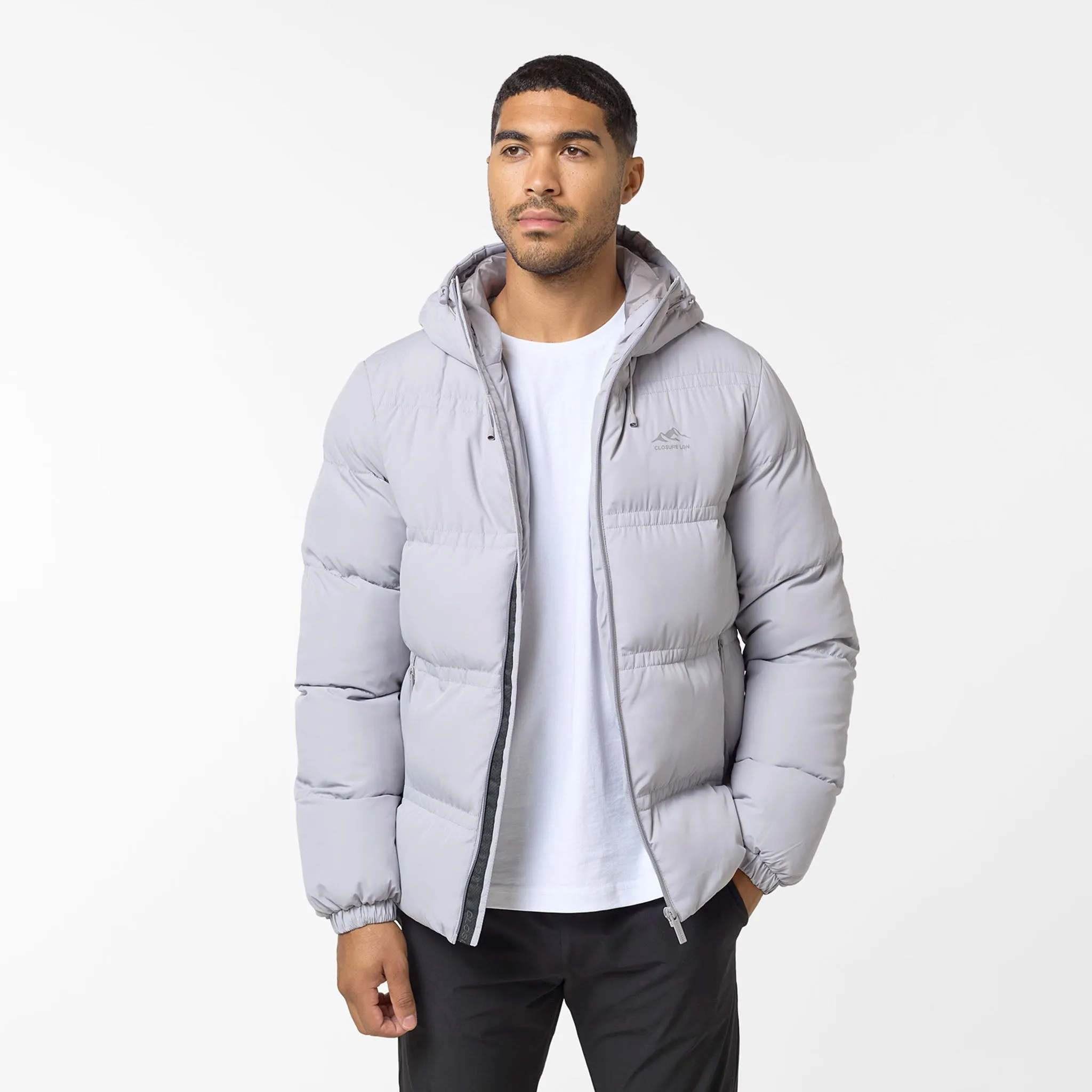 Logo Racer Puffer Jacket | Ice Grey Fleece Lined