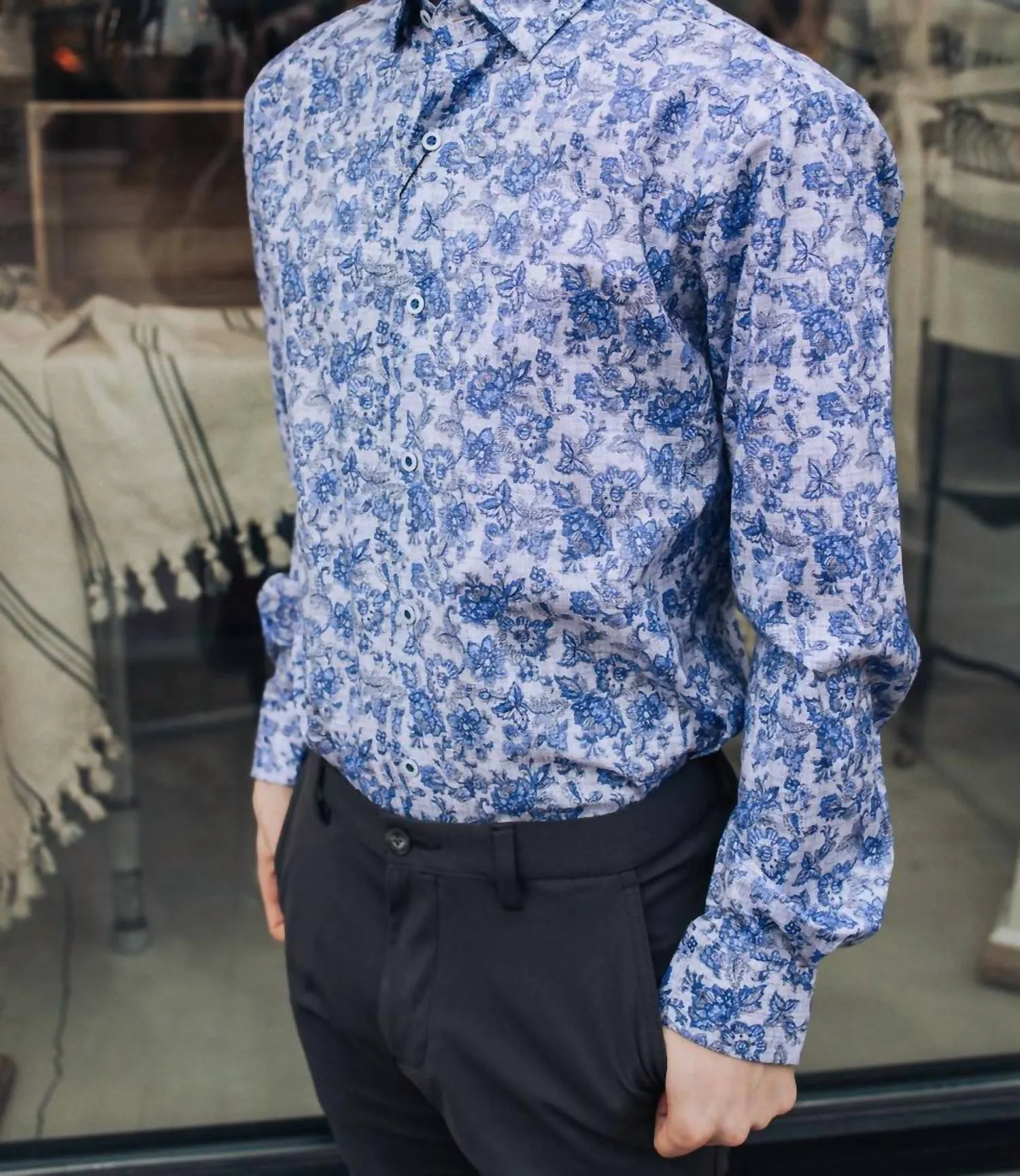 Workwear Essential Long Sleeve Shirt In Blue/white