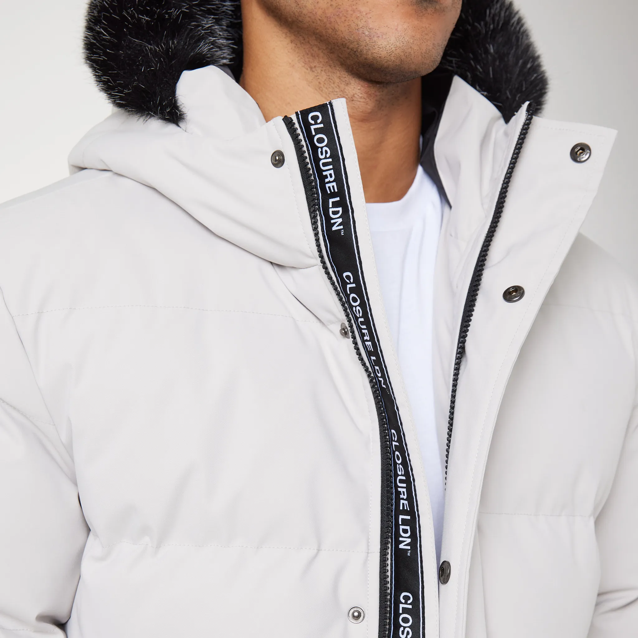 Utility Pocket Puffer Parka | Stone Functional Zip Detail Water Resistant