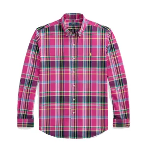 Polo Ralph Lauren Custom Fit Button Down Check Shirt Pink Navy Multi Breathable Cotton