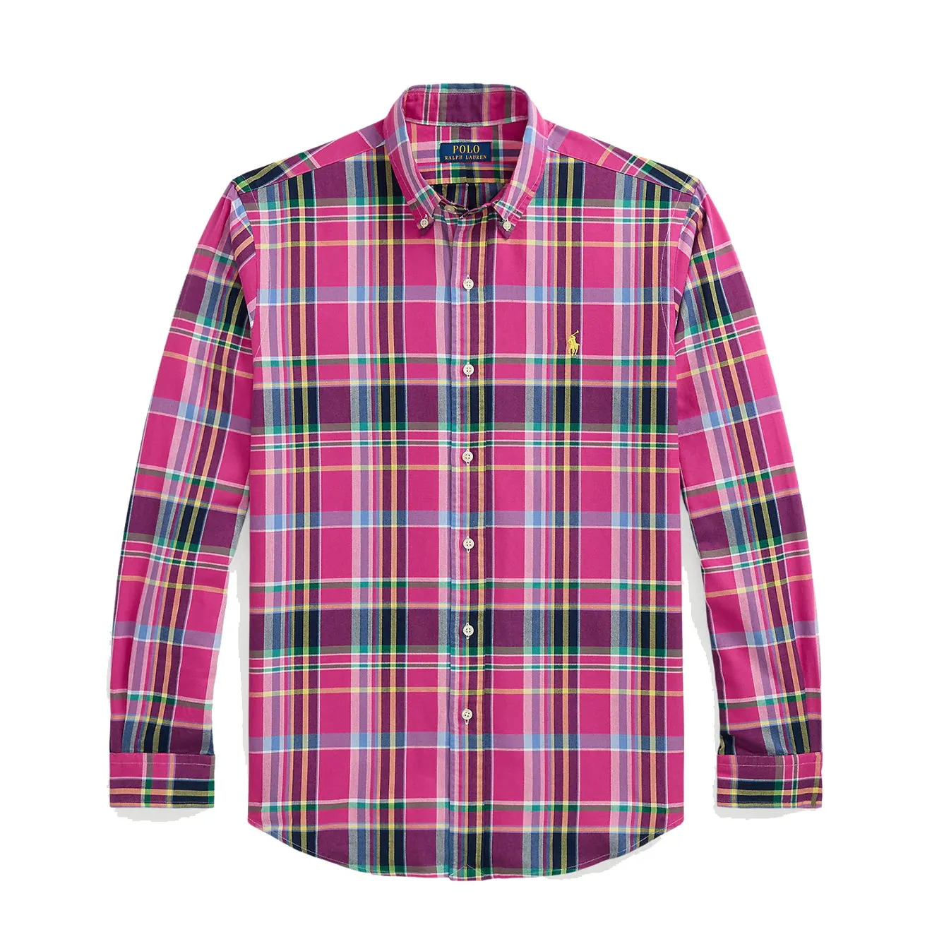 Polo Ralph Lauren Custom Fit Button Down Check Shirt Pink Navy Multi Breathable Cotton