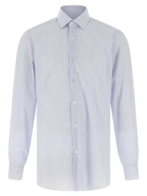 Fitted Shape Non Iron Fabric Vertical Stripe Cotton Poplin Shirt With Structured Collar