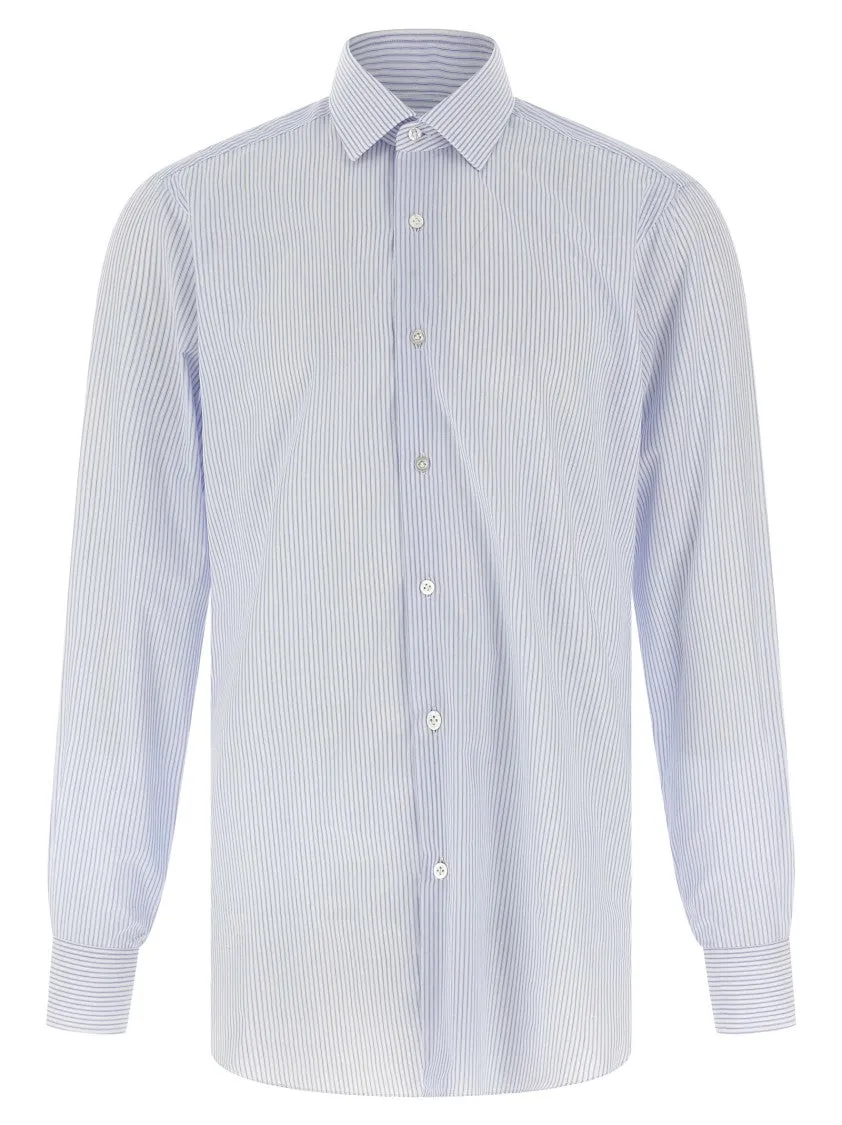 Sophisticated Style Vertical Stripe Cotton Poplin Shirt With Structured Collar