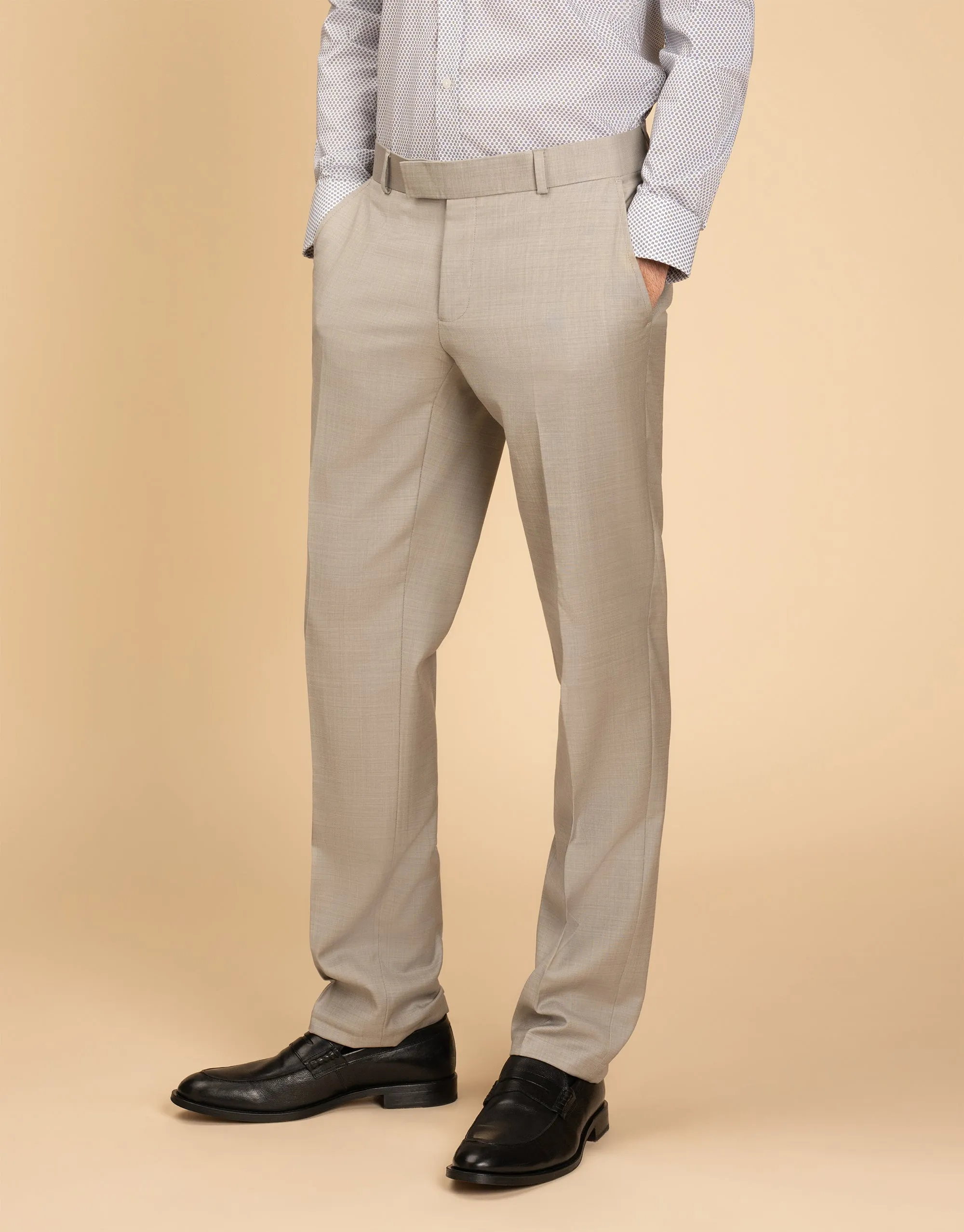 Lotus Beige Sharkskin Suit Trouser Casual Style