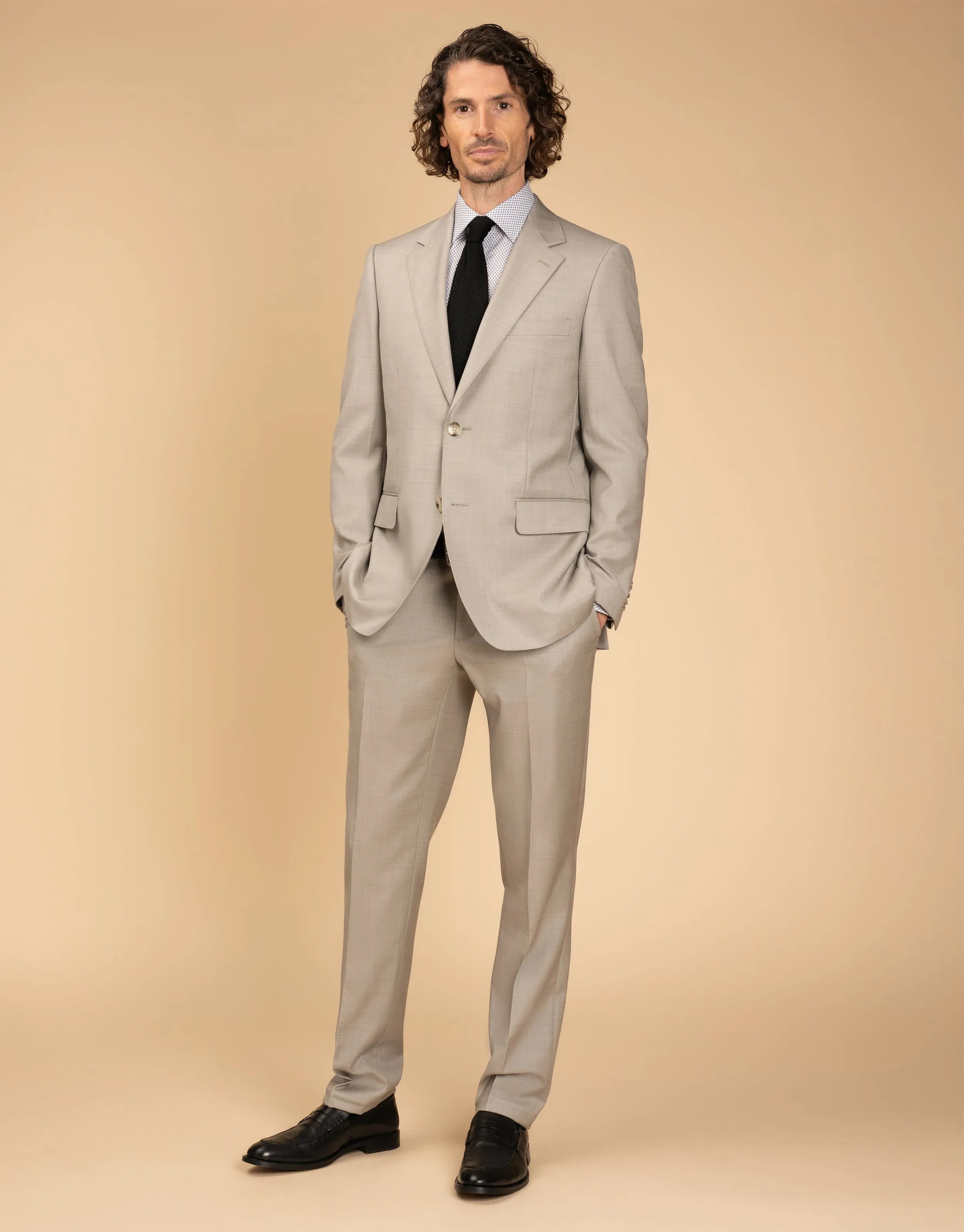 Lotus Beige Sharkskin Suit Trouser Casual Chic Look