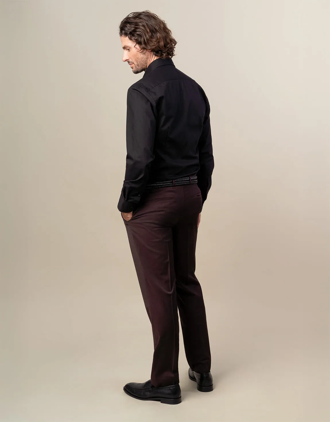 Wide-leg cut Lotus Burgundy Twill Suit Trouser