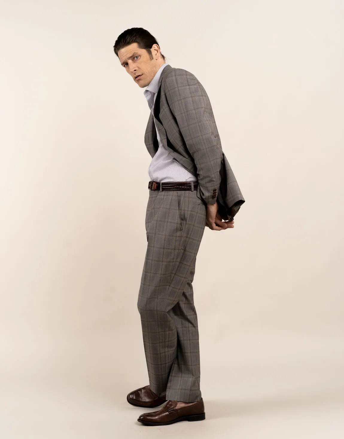 Casual Wear Lotus Grey and Brown Check Suit Trouser