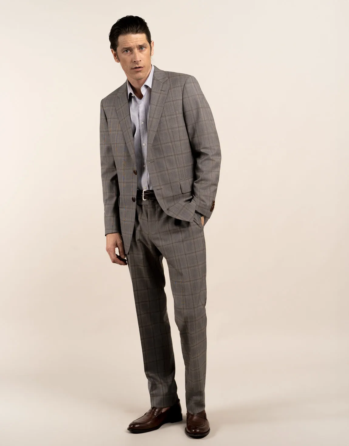 Lotus Grey and Brown Check Suit Trouser Weekend Style FlexibleMobility