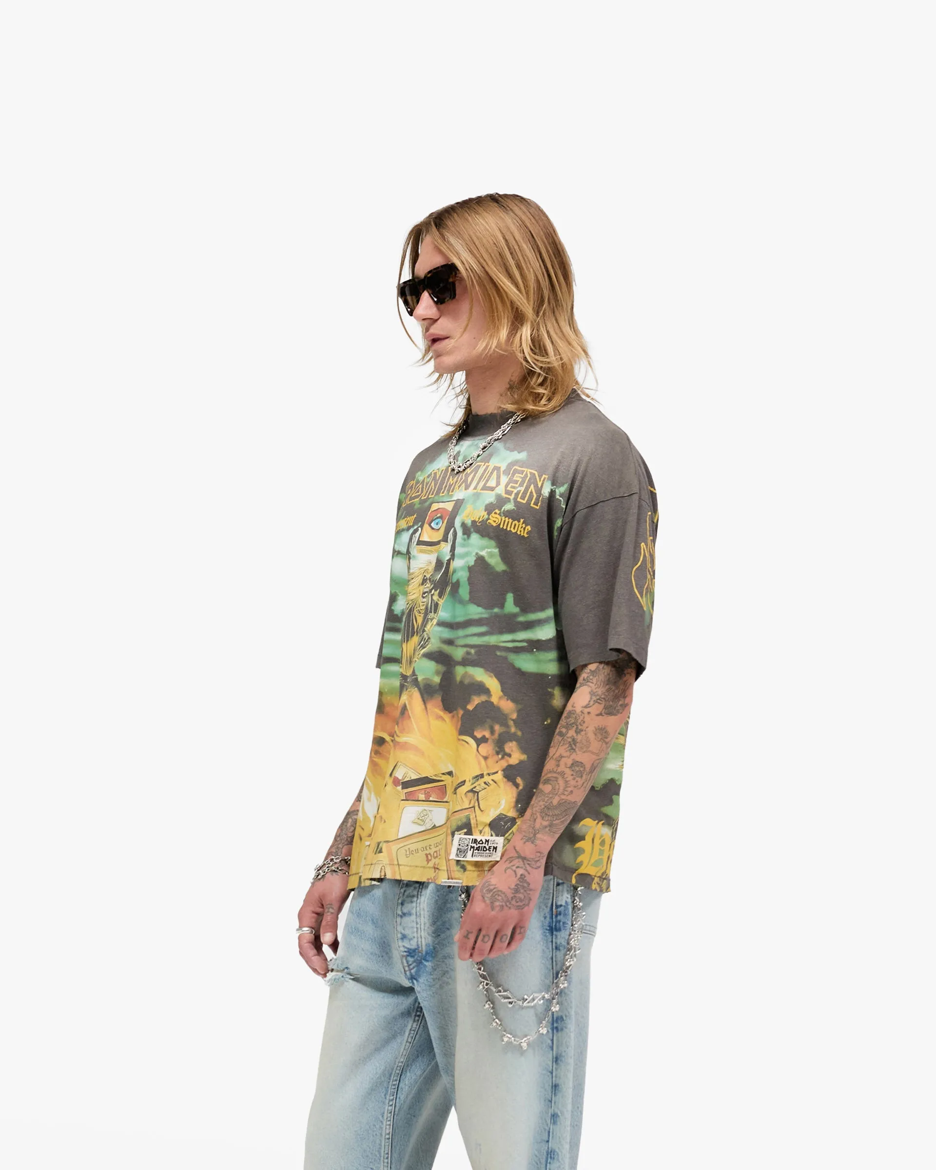 Represent X Iron Maiden Holy Smoke T-Shirt - Sunfade Grey Lightweight Style Relaxed Vibes