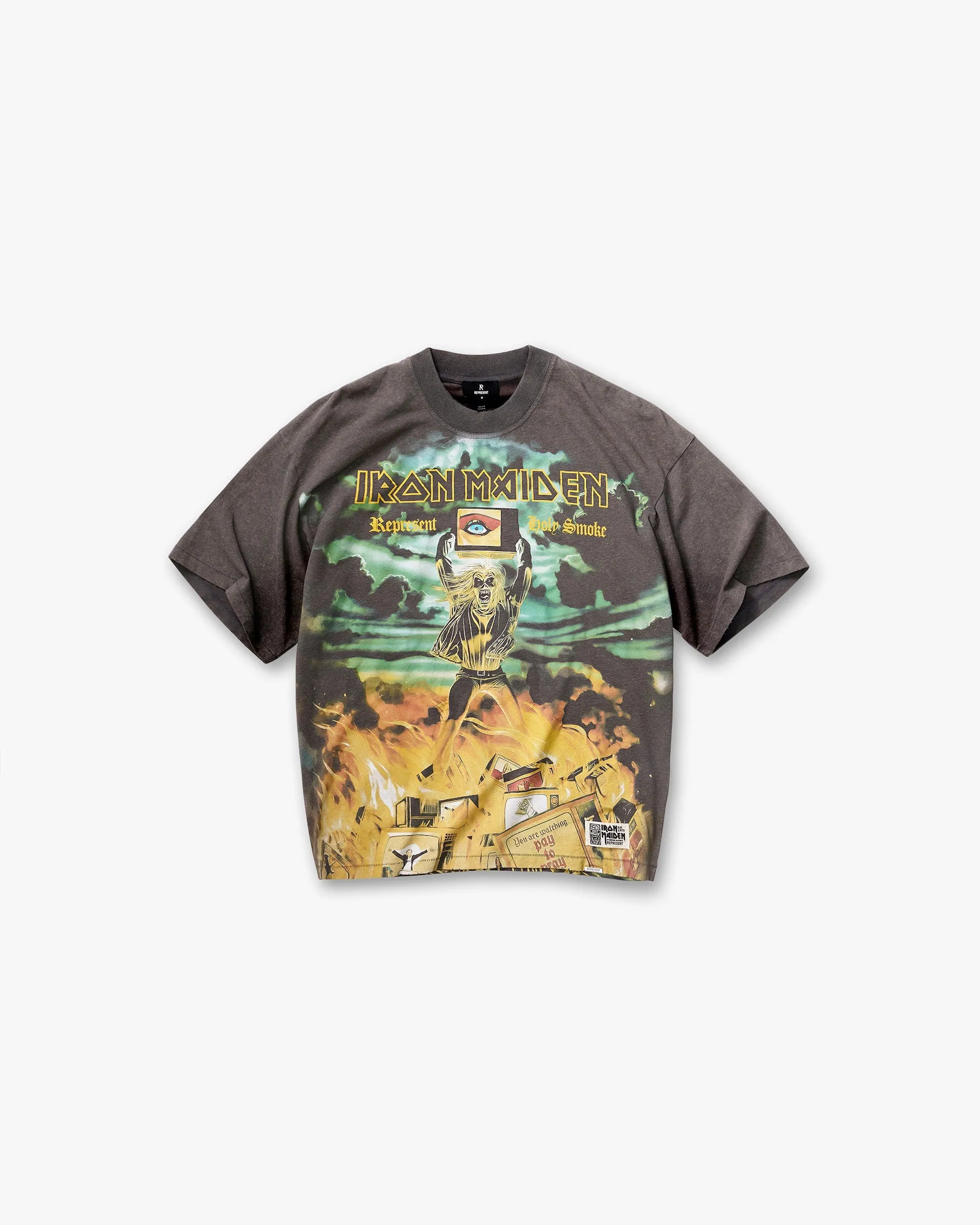 Vibrant Colors Urban Look Represent X Iron Maiden Holy Smoke T-Shirt - Sunfade Grey