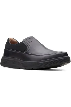 Peace Step Cold Tone Clarks Un Abode Go in Black leather Extra Wide