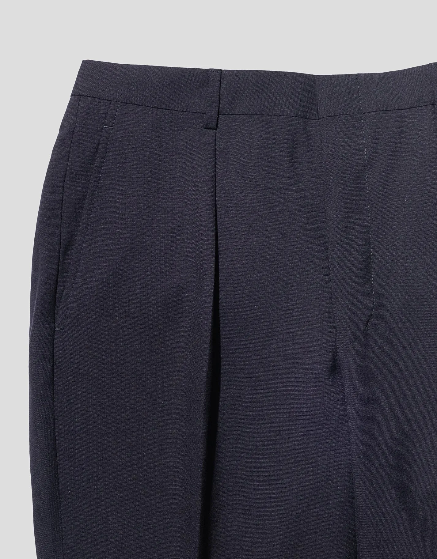 Made-in-USA Navy Single Pleat Wool Trousers simple design Breathable Waist