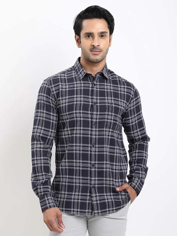Ruffle Edge Men Checked Full Sleeve Cotton Shirt