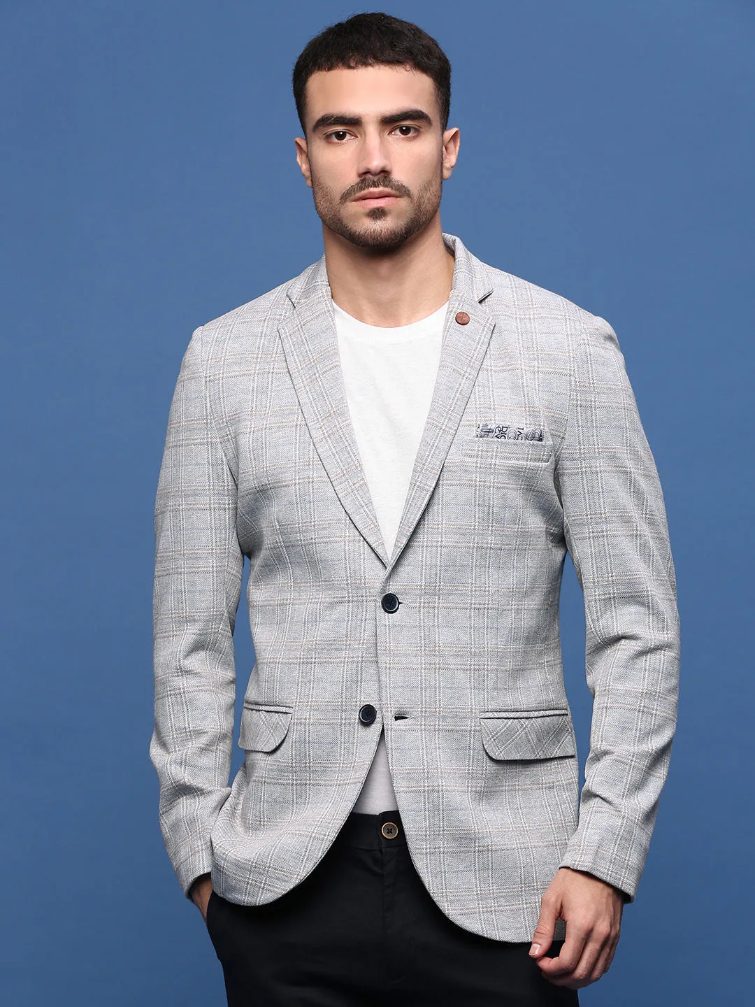 Men's Grey Slim Fit Single Breasted Notched Lapel Blazer Dry Fast Thermoregulating Lining