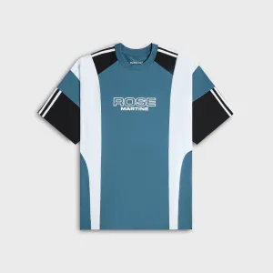 Stretch Fit Martine Rose Oversized Paneled Tee - Blue Agean Rose