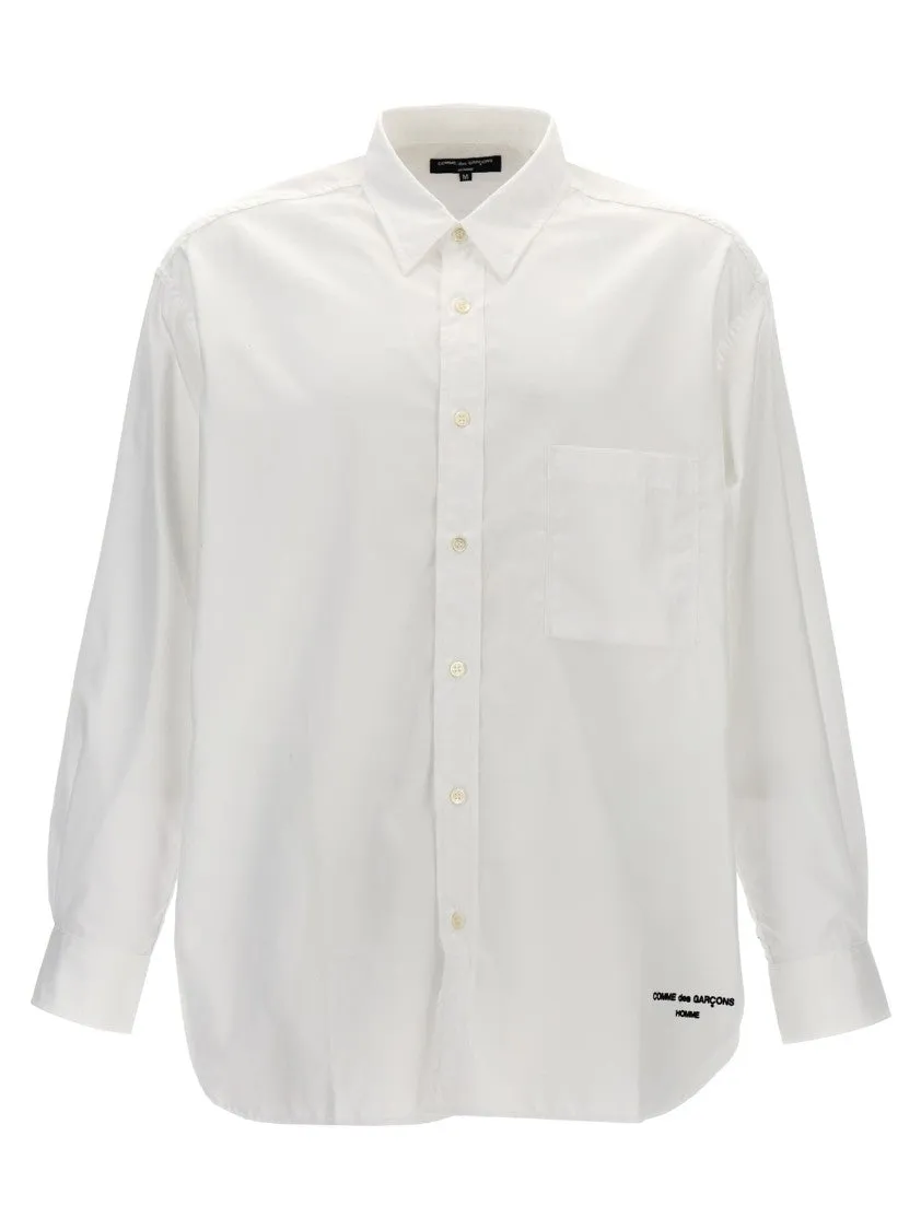 Embroidered Logo Cotton Shirt With Classic Fit Multi Layer Stitching Linen blend