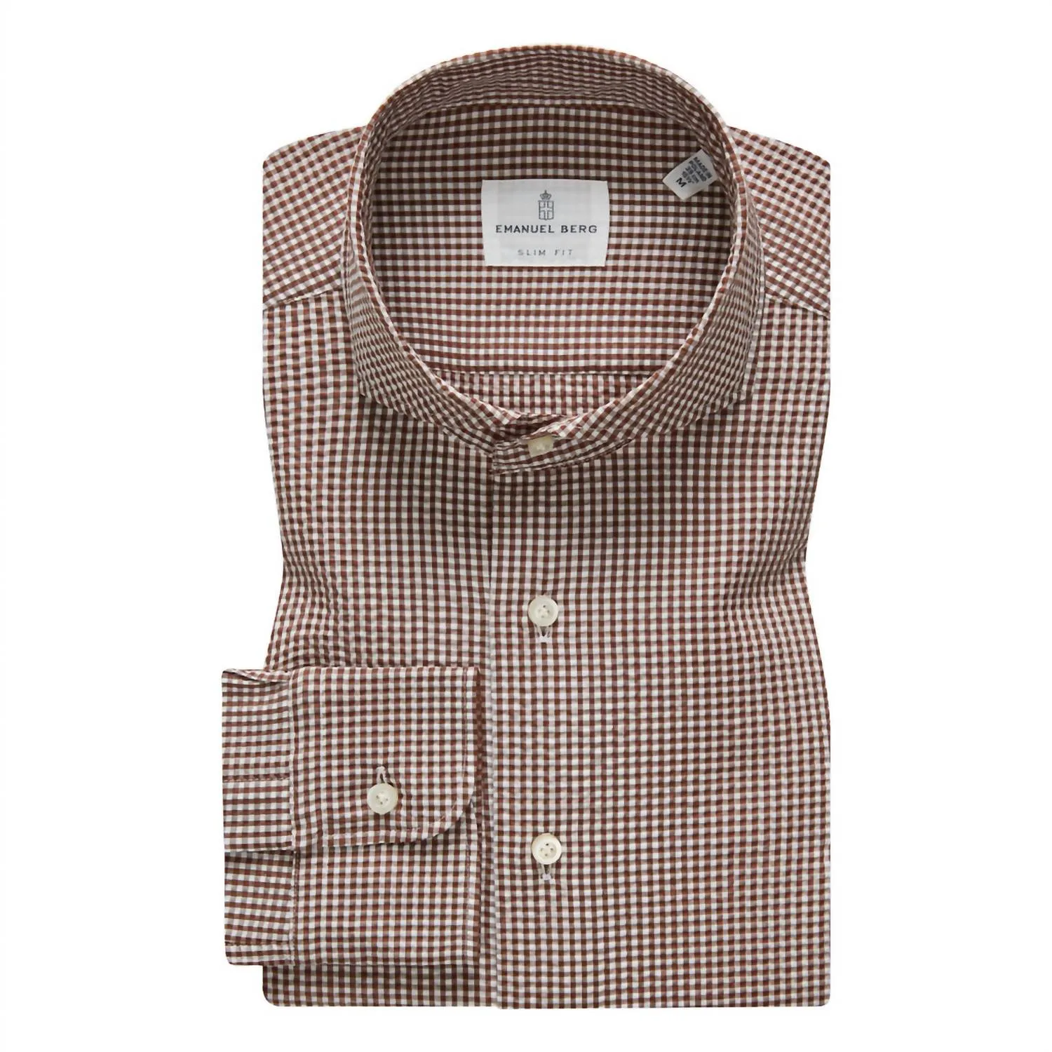 Mf Brown Check Cotton Crinkle Dress Shirt In Brown/white Customizable Design