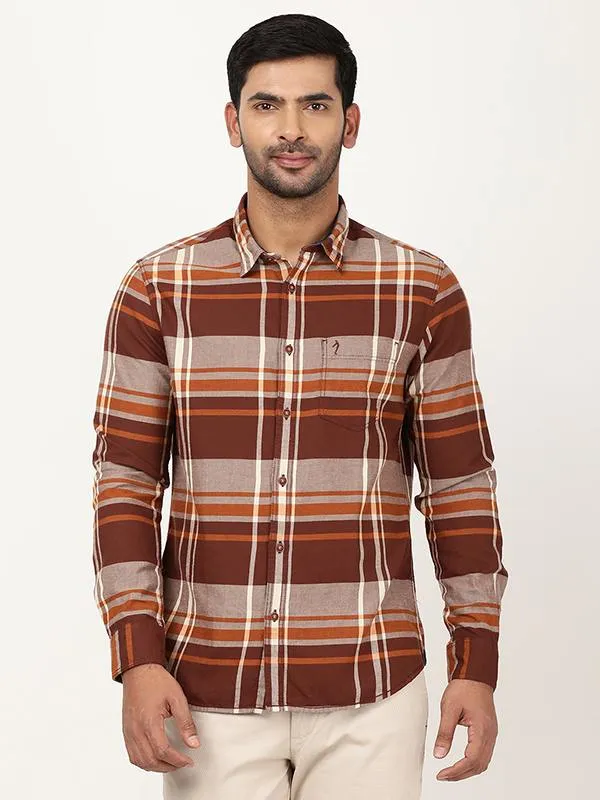 Men Checked Full Sleeve Cotton Shirt Coffee Run Dynamic Design