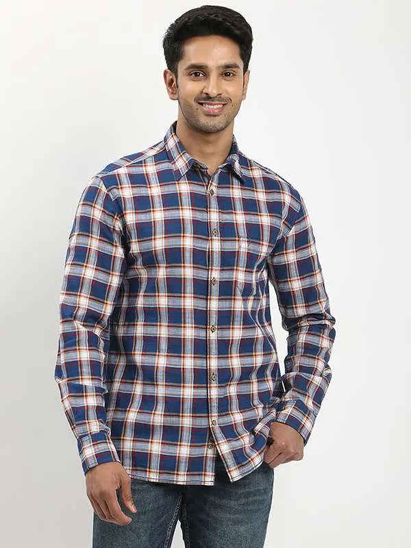 Sheer Panel Men Checked Full Sleeve Cotton Shirt