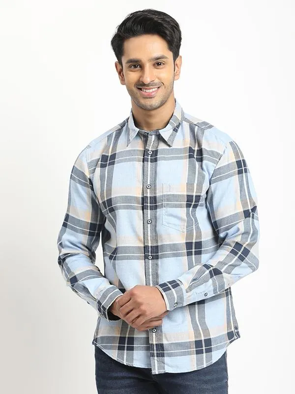 Men Checked Full Sleeve Cotton Shirt Graduation Attire All-Occasion Wear