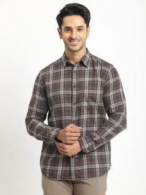 Hidden Placket Men Checked Full Sleeve Cotton Shirt