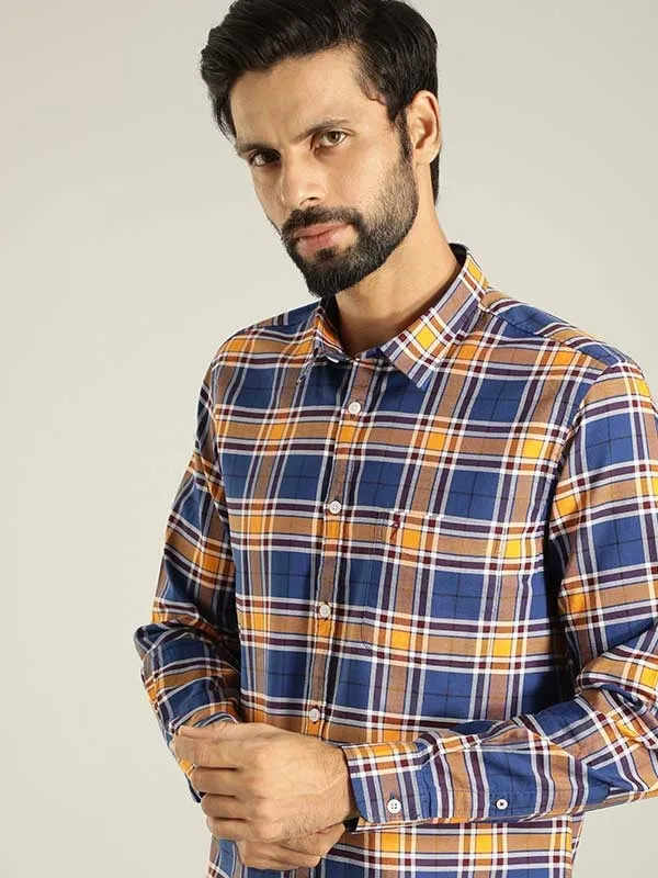 Men Checked Full Sleeve Cotton Shirt Anti Static Lining