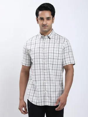 Classic Fit Cultural Inspired Men Checked Half Sleeve Cotton Blend Shirt