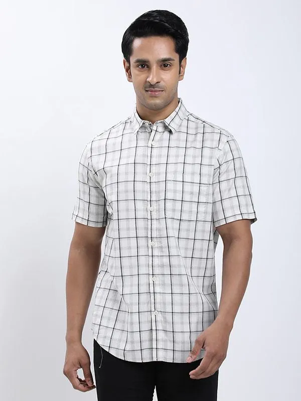 Classic Fit Cultural Inspired Men Checked Half Sleeve Cotton Blend Shirt