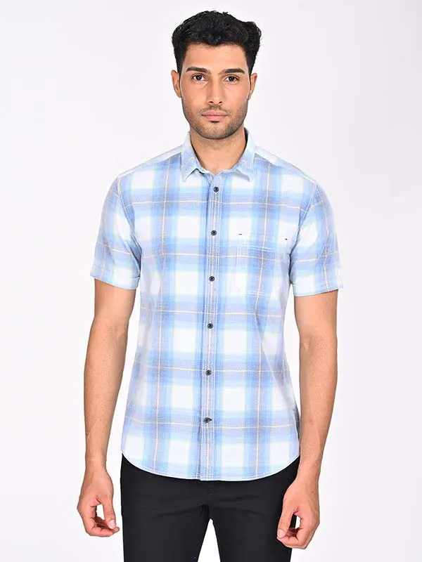 Tailored Fit Men Checked Half Sleeve Cotton Shirt