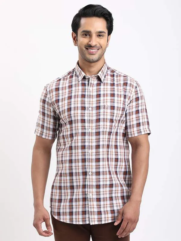 Beach Ready Formal Elegance Men Checked Half Sleeve Cotton Shirt