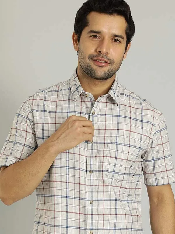 Trendy Daywear high-low hem Men Checked Half Sleeve Cotton Shirt