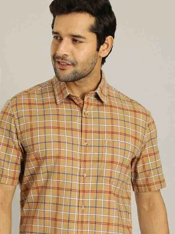 Luxurious Feel Asymmetrical Cut Men Checked Half Sleeve Cotton Shirt