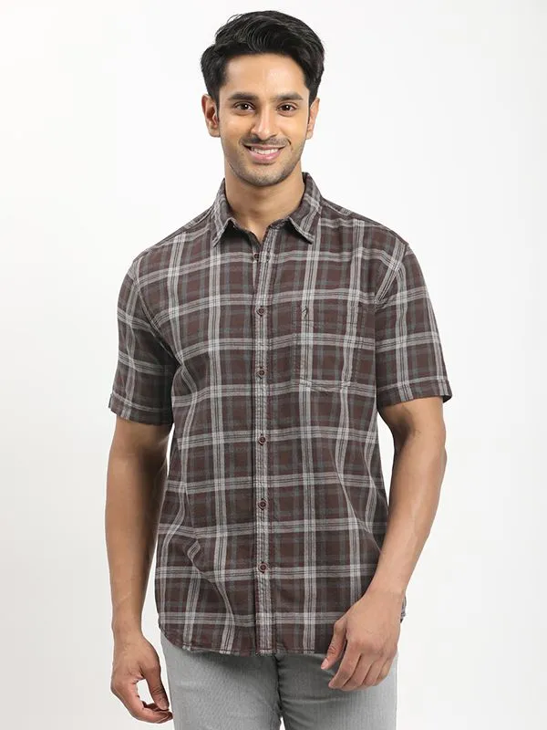 Snag Free Surface Printed Pattern Men Checked Half Sleeve Cotton Shirt