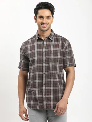Reinforced Side Vents Work From Home Men Checked Half Sleeve Cotton Shirt