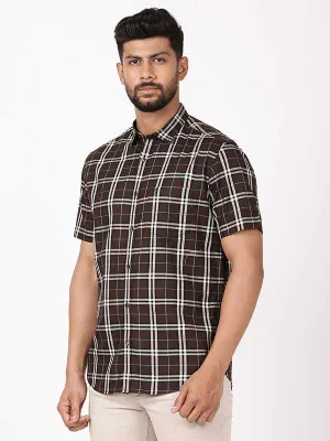 Men Checked Half Sleeve Cotton Stretch Shirt Stretchable Fabric Tuckable Hem