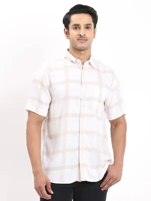 Lightweight Fabric All-Season Wear Men Checked Half Sleeve Linen Blend Shirt