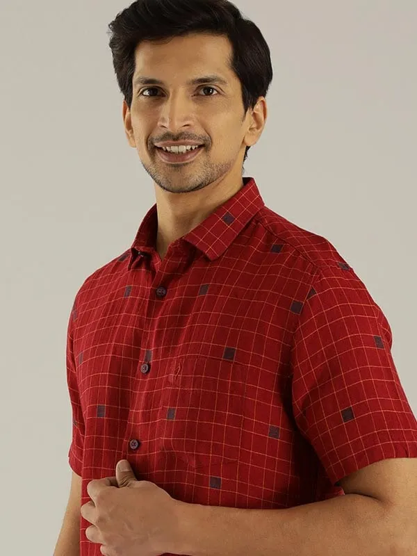 Anti Odor Treatment Ethical production Men Checked Half Sleeve Linen Shirt