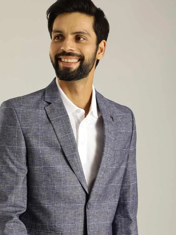 Compact Storage Stretch Paneling Men Full Sleeve Checked Casual Blazer