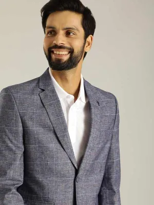 Snag Free Knit AbrasionResistantSurface Men Full Sleeve Checked Casual Blazer