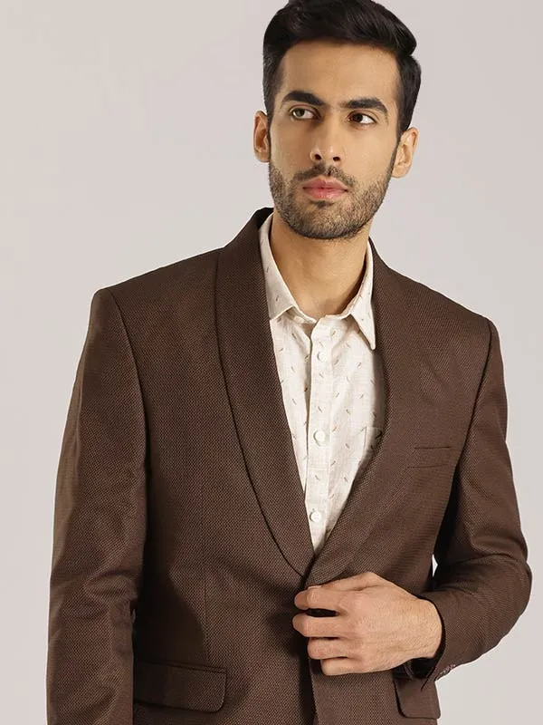 Soft Texture Elastic hem Men Textured Full Sleeve Casual Blazer