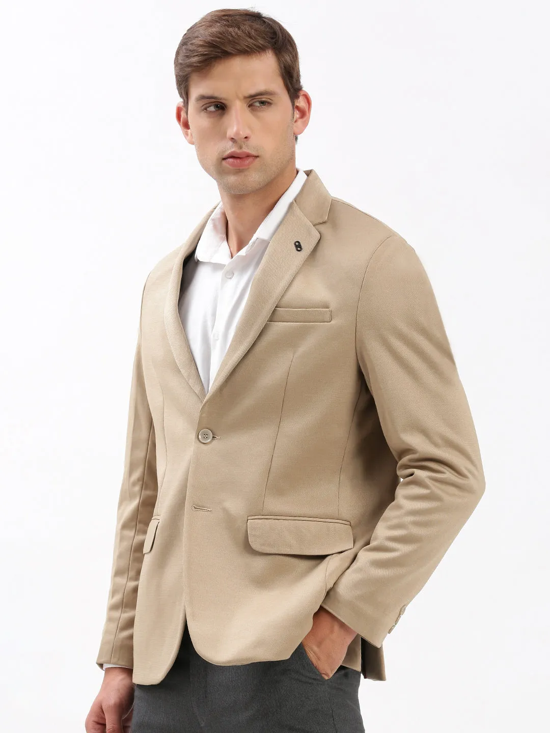 Ripstop Technology Seam Sealed Construction Men's Beige Notched Lapel Collar Slim-Fit Single Breasted Blazer