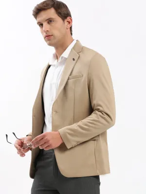 Men's Beige Notched Lapel Collar Slim-Fit Single Breasted Blazer Fleece Lined